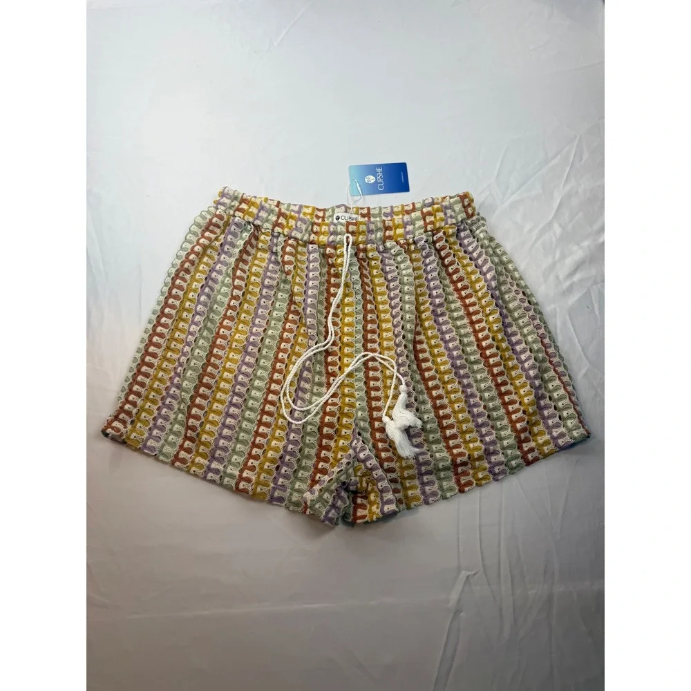 Cupshe L Crochet Knit Swim Cover Up Shorts Women's Multicolor Beach Boho NWT‎